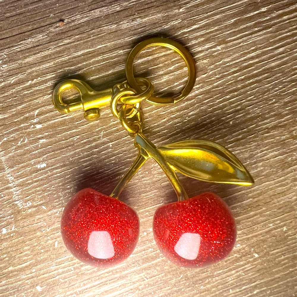 Cherry Keychain with Gold Accents